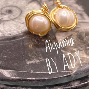 Gold fresh water pearl drops halo statement studs earrings